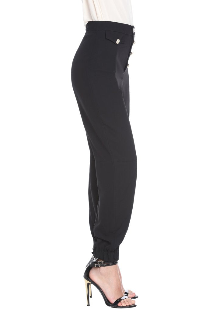 Pantalone CATTLES vita alta con bottoni oro più gioiello più elastico al fondo