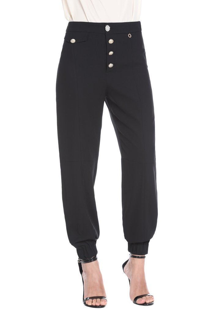 Pantalone CATTLES vita alta con bottoni oro più gioiello più elastico al fondo