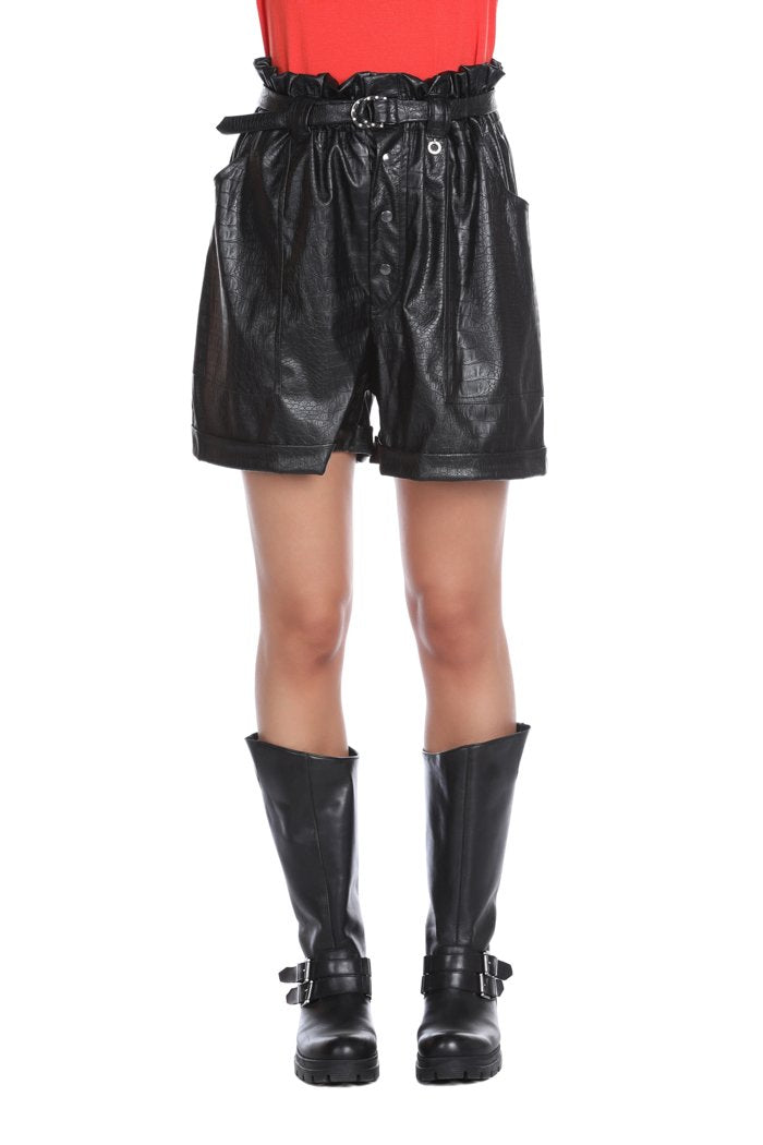Shorts BONBON vita alta con arriccio più cintura più fibbie con strass più tasche più bottoni cocco