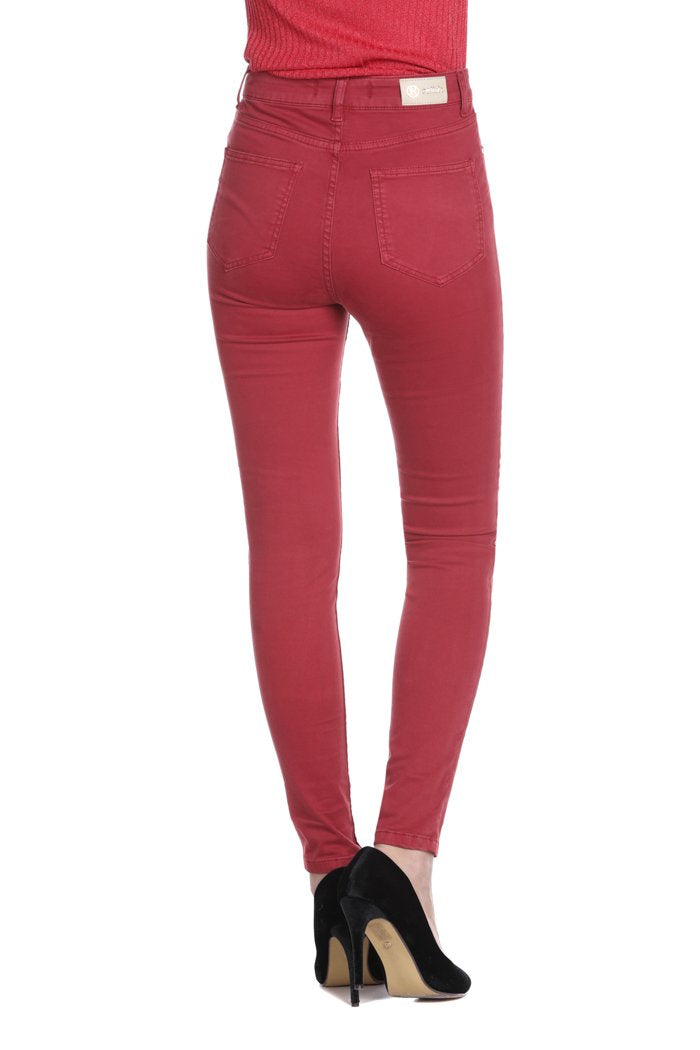Pantalone COLLI_COLOR vita alta con bottoni più 5 tasche raso