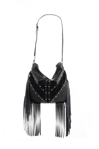 Borsa SUFFOK con tracolla più bulls più frange ecopelle con contrasti ecocamoscio