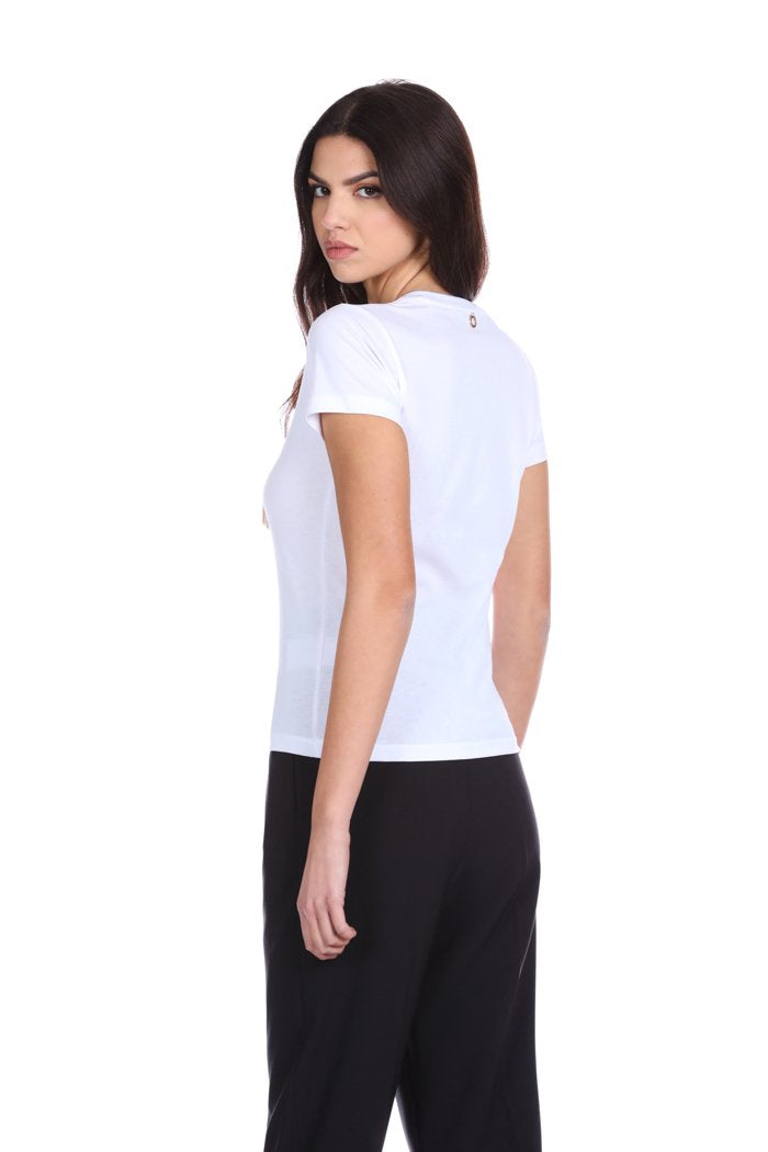 T-Shirt GRUTRE mezza manica con ricamo ali più applicazione catene