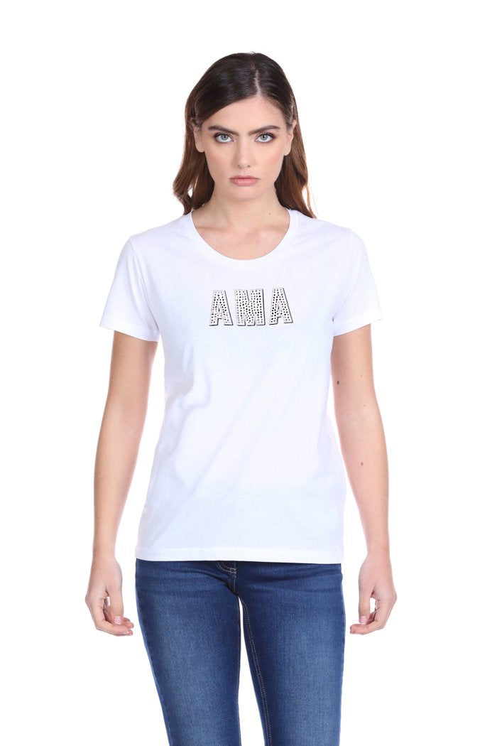 T-Shirt AMA mezza manica con stampa più applicazione strass