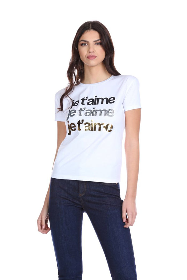 T-Shirt FIJYT mezza manica con  stampa plastica più glitter più lamina
