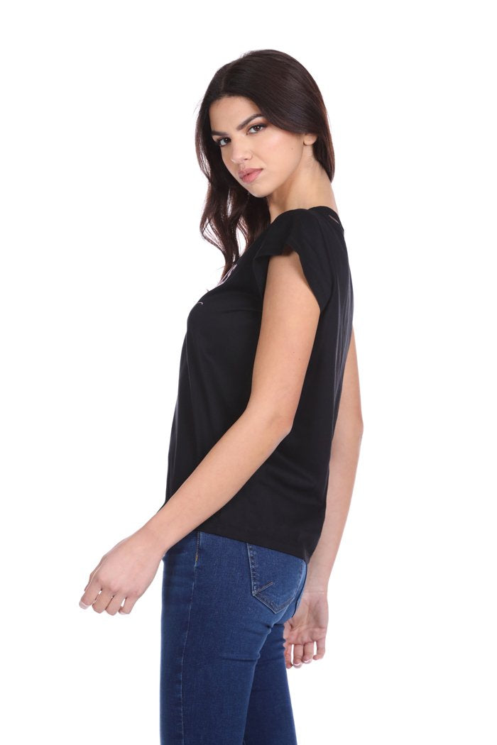 T-Shirt LFRED mezza manica con apertura collo più stampa glitter