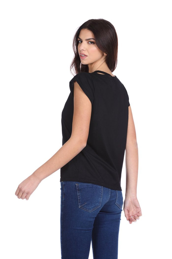 T-Shirt LFRED mezza manica con apertura collo più stampa glitter