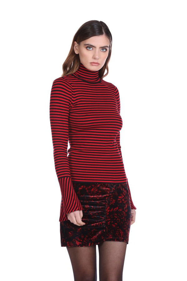 Maglia MEGISFRE manica lunga svasata collo alto righe