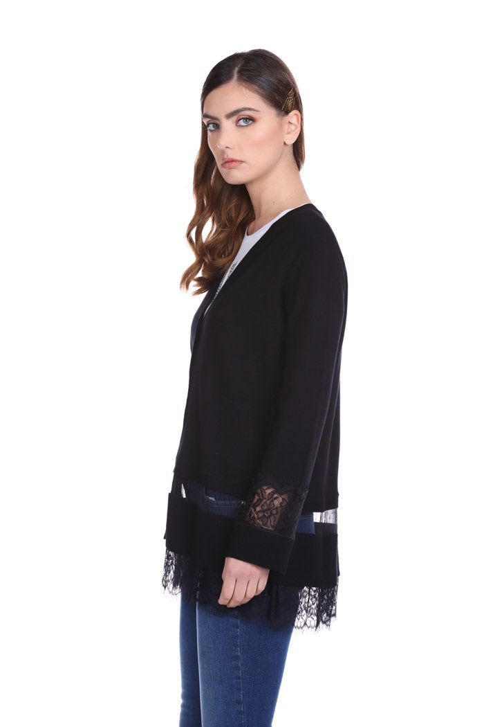 Cardigan CIPETRIN lungo manica lunga con dettagli pizzo più tulle plumetis