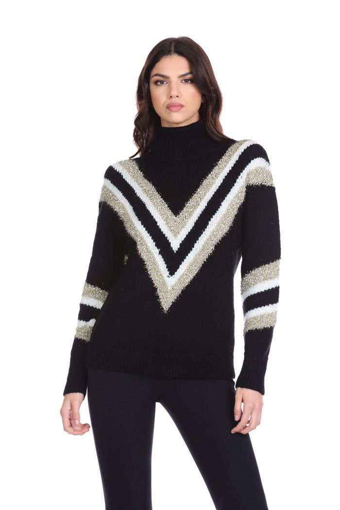 Maglia FRYLLET manica lunga collo alto con jacquard lurex punte