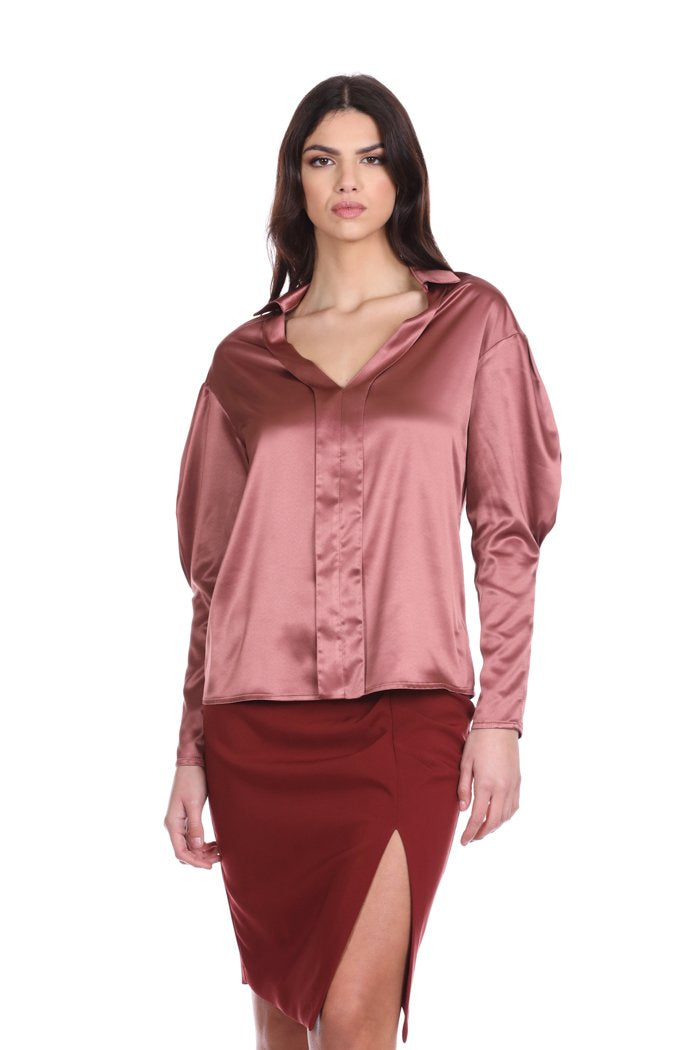 Blusa CRUSETTYN manica lunga con pinces più finta abbotonatura