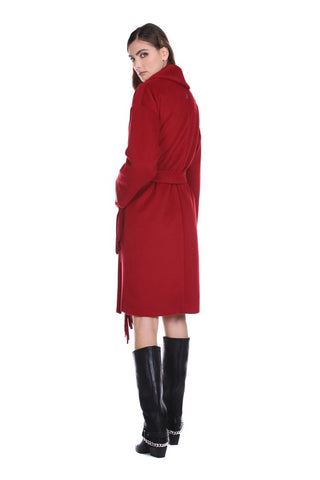 Cappotto NIU lungo manica lunga collo sciallato con frange con Cintura più tasche sfoderato