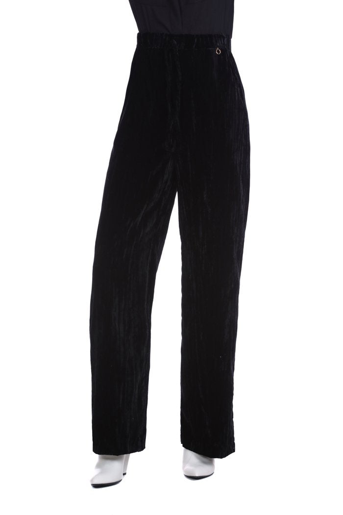 Pantaloni VERCIX vita alta con coulisse palazzo con tasche velluto