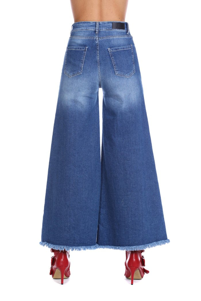 Jeans KONSER vita alta gamba ampia sfrangiato 5tasche denim
