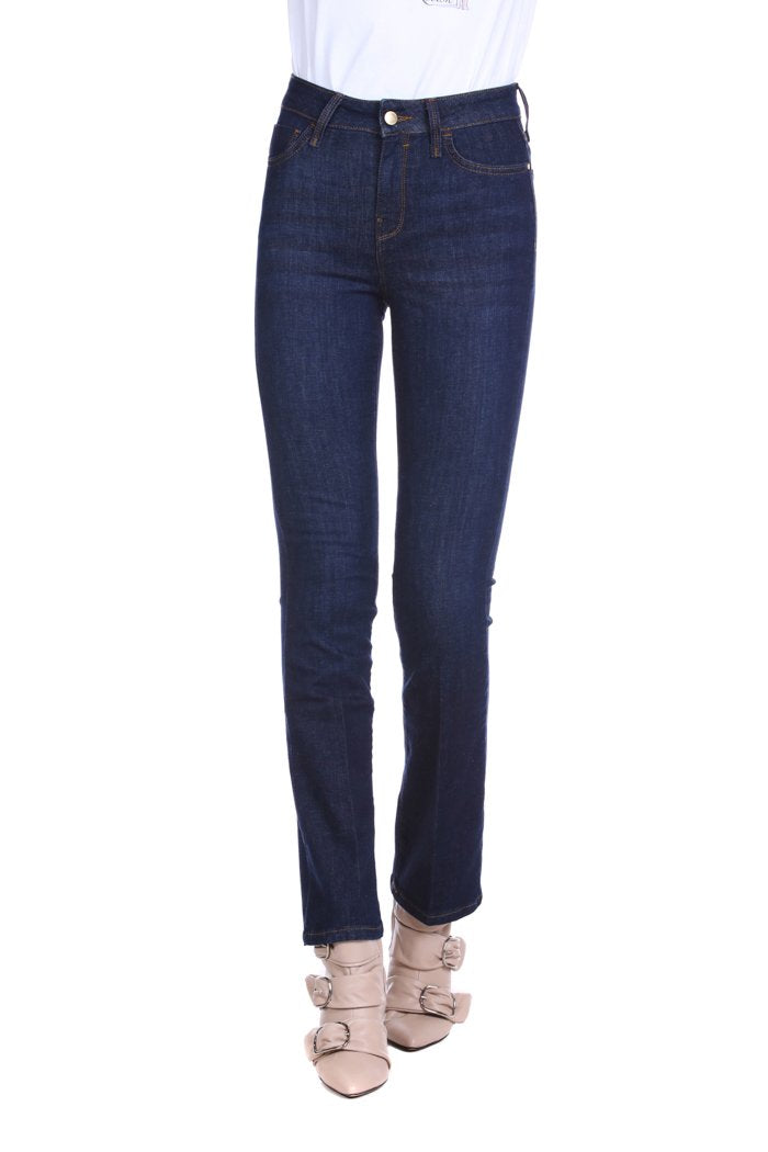 Jeans STARF vita alta 5 tasche più ricamo logo denim scuro