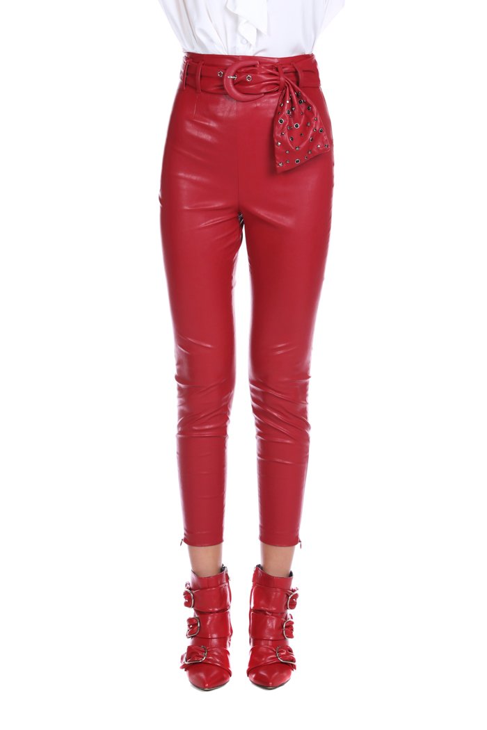 Pantaloni LEGINGS vita alta con Cintura più borchie più zip fondo ecopelle