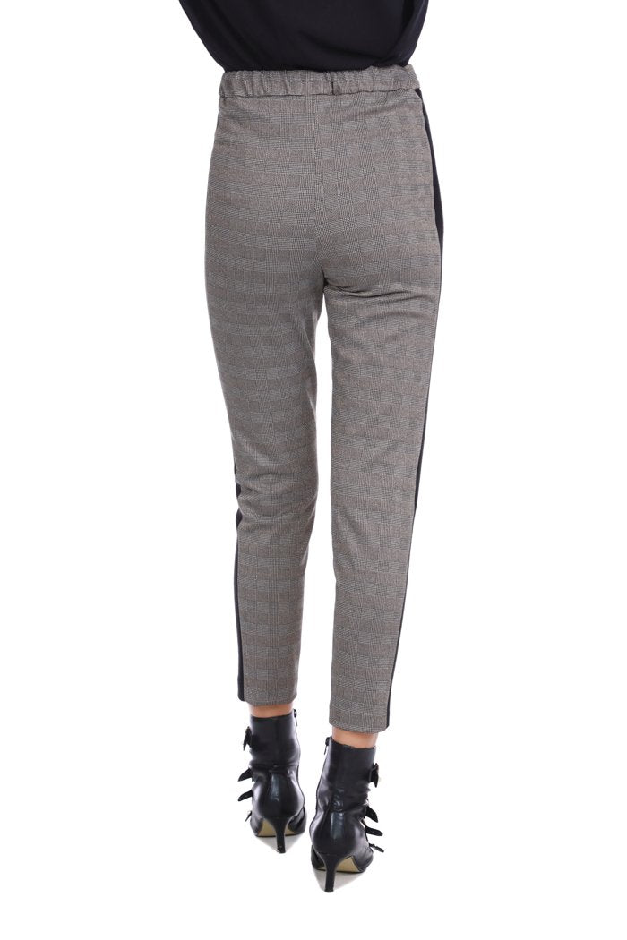 Pantaloni SINEKA vita alta con elastico più bott. p.di galles più lurex con costina lato