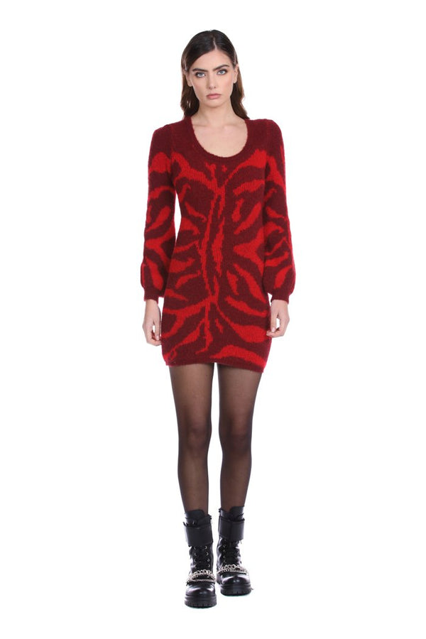 Abito DESIREK corto manica lunga palloncino jacquard animalier