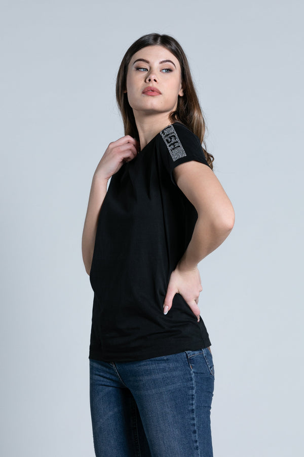 T-Shirt TURA mezza manica con applicazione strass