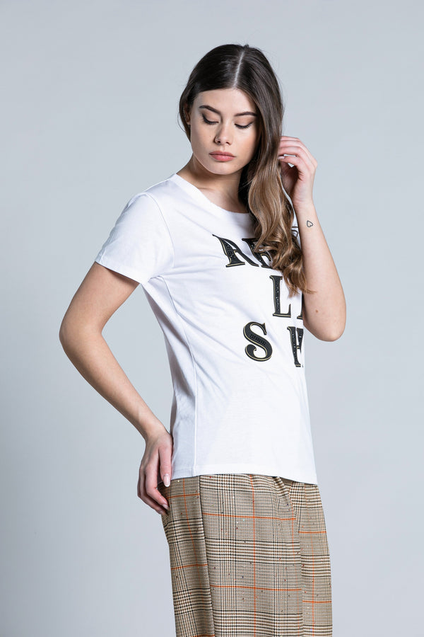 T-shirt AKITA mezza manica con stampa logo più strass