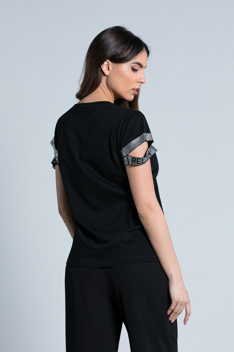 T-Shirt TIBET mezza manica con spacco più applicazione strass