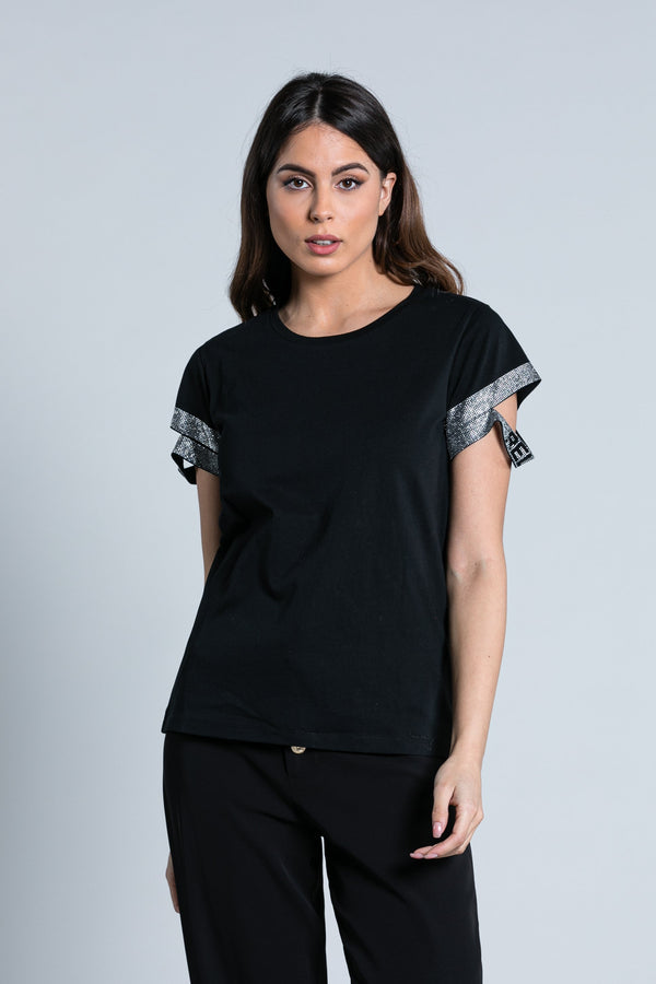 T-Shirt TIBET mezza manica con spacco più applicazione strass