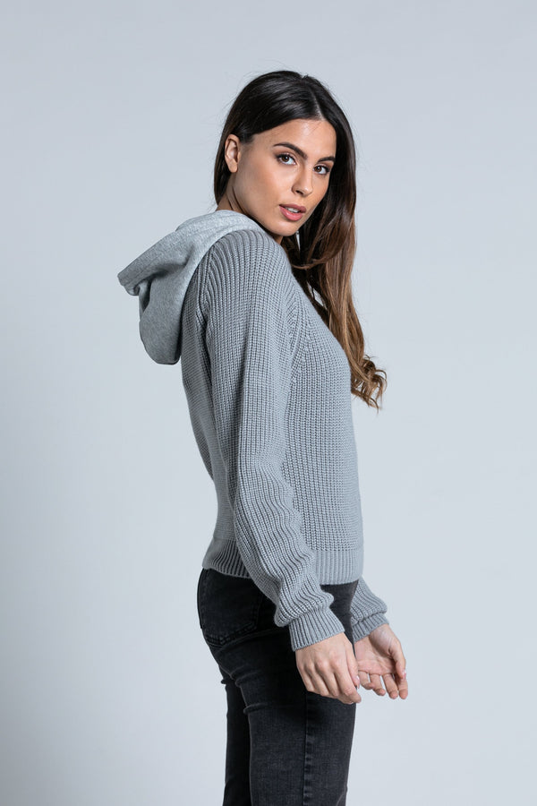 Maglia GELO manica lunga girocollo con cappuccio p.uncinetto