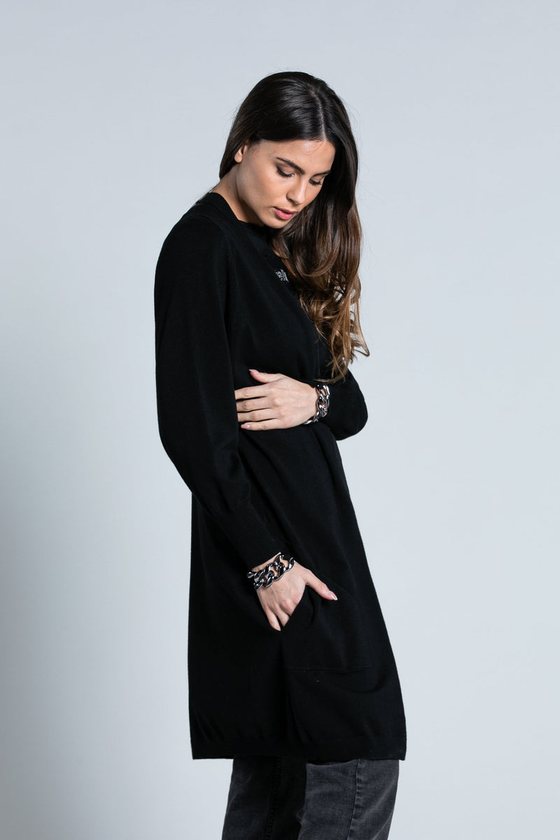 Cardigan TEX lungo manica lunga con dettaglio catena più tasche