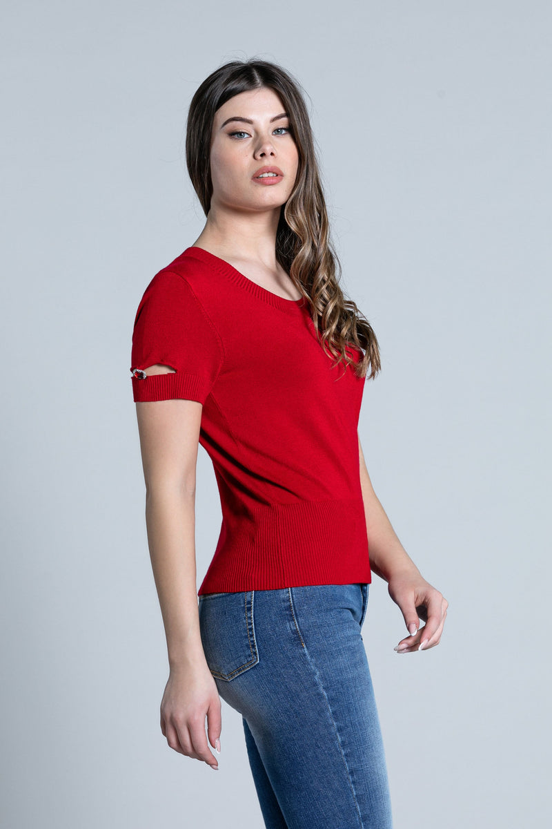 Maglia LINE mezza manica con aperture più bottone gioiello