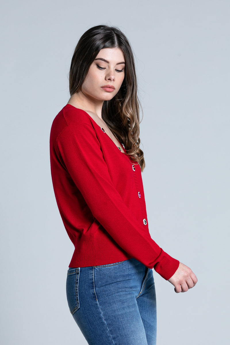 Cardigan OYAL manica lunga scollo v con bottoni gioiello
