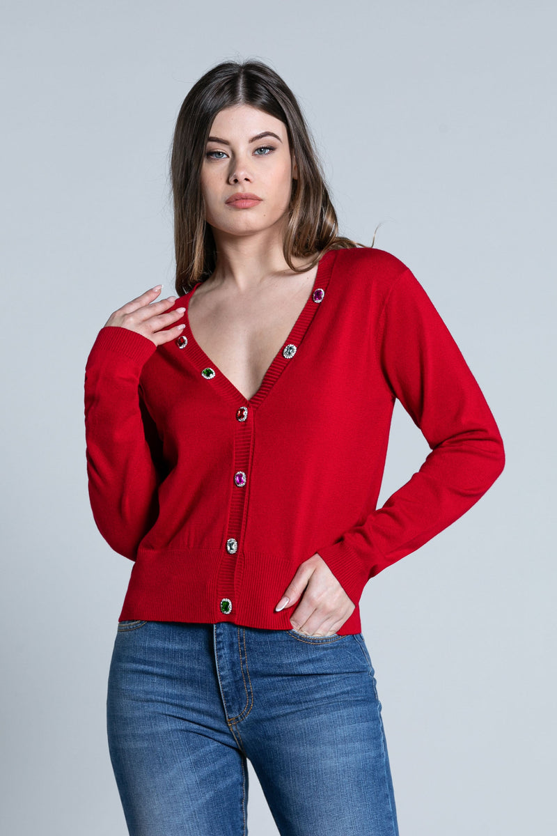 Cardigan OYAL manica lunga scollo v con bottoni gioiello