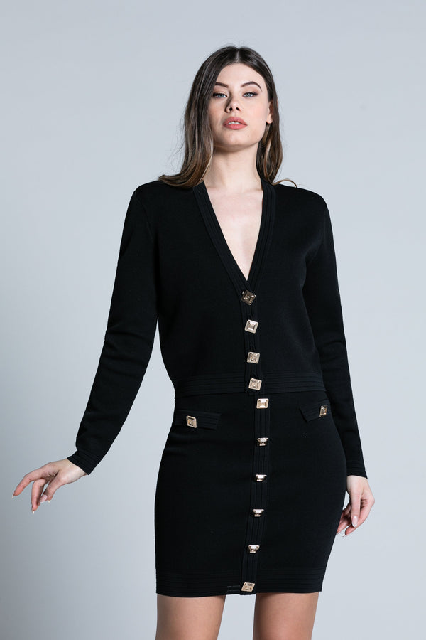 Cardigan OLLO manica lunga nido d'ape con bottoni oro