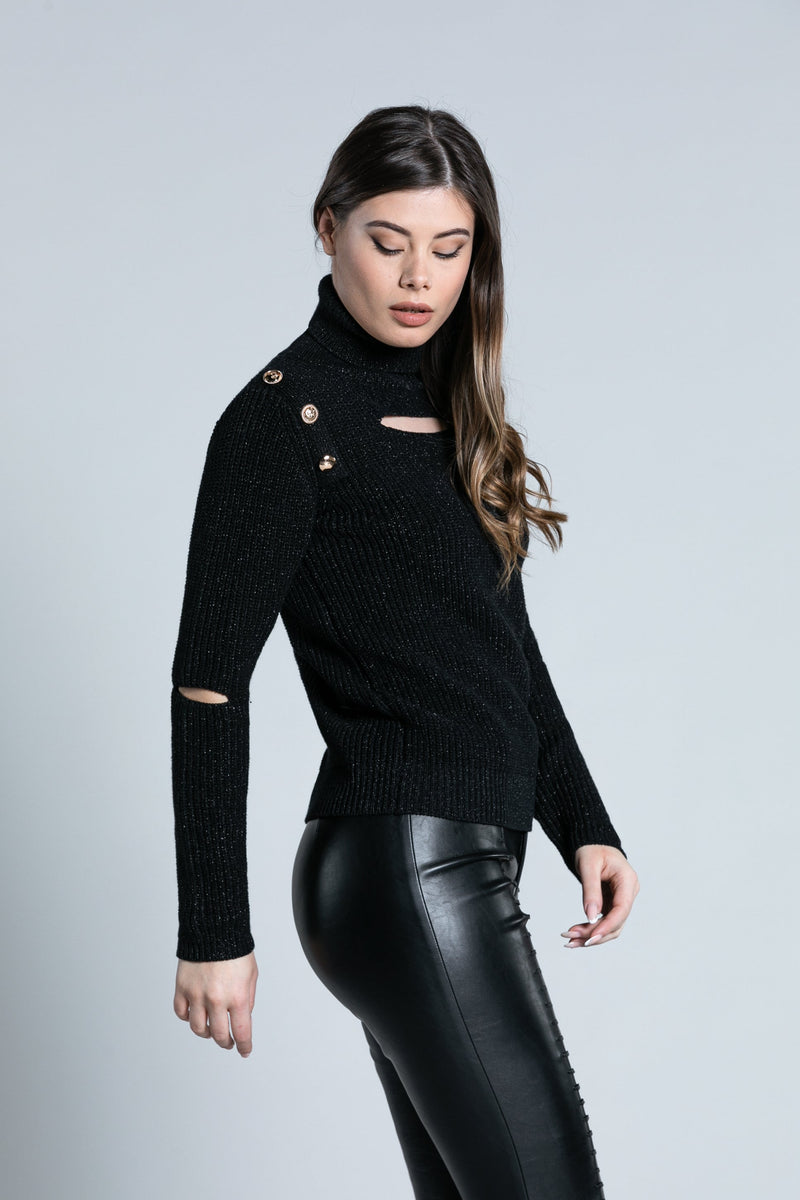 Maglia VITI manica lunga collo alto con goccia petto più dettaglio più bottoni lurex