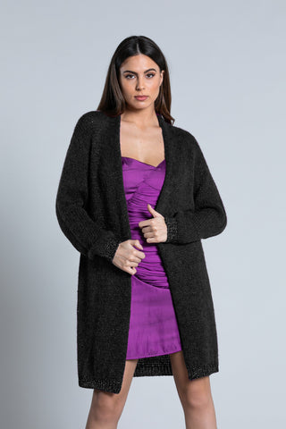 Cardigan ALVA lungo manica lunga con bordi lurex