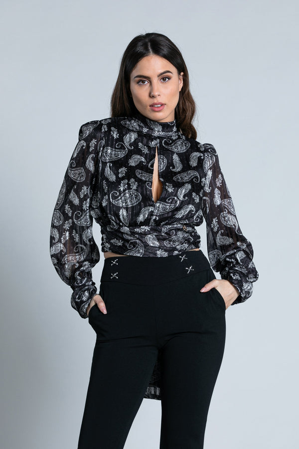 Blusa DONDA corta manica lunga con pieghe goccia seno più apert.schiena più bott. più fusciacca