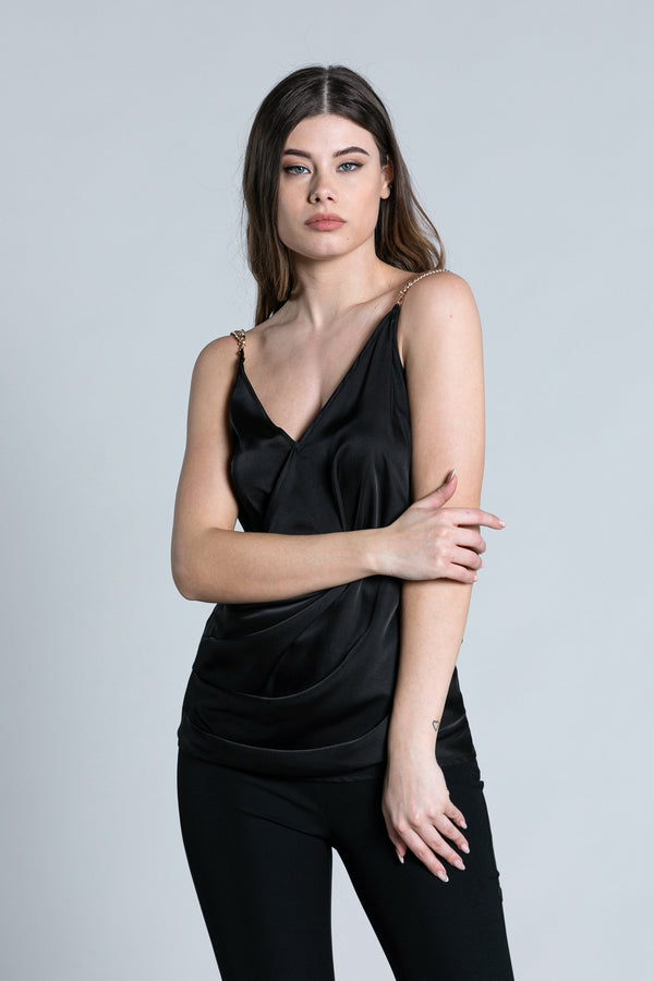 Top CAMI con bretelle catena più pieghe