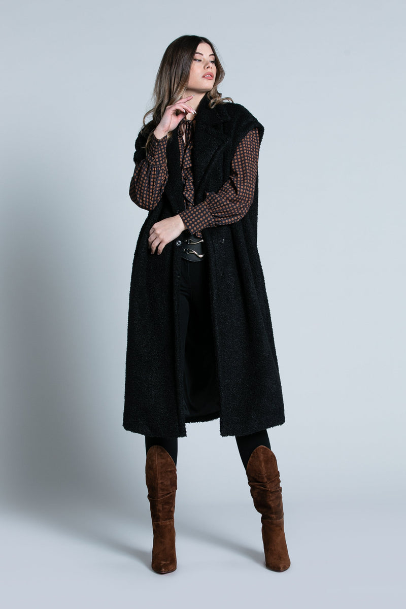 Cappotto NEZU lungo smanicato con tasche orsetto