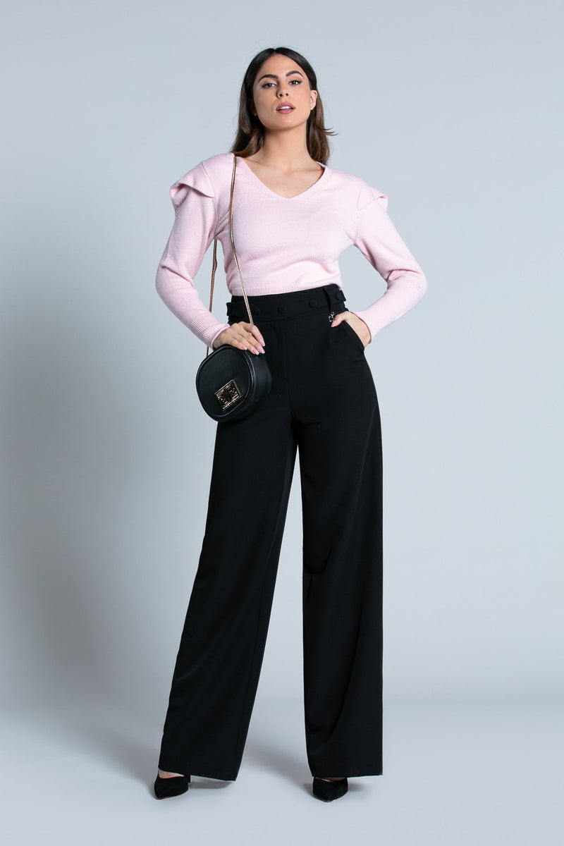 Pantalone SEDDY vita alta palazzo con cinturino più bottoni più tasche francesi