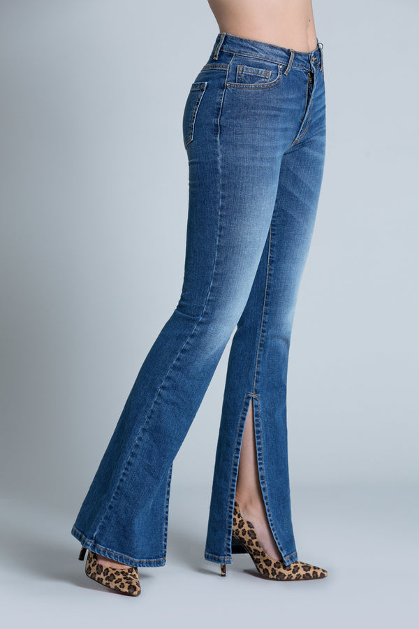 Jeans FISAA vita alta 5 tasche zampa con spacchi interno gamba