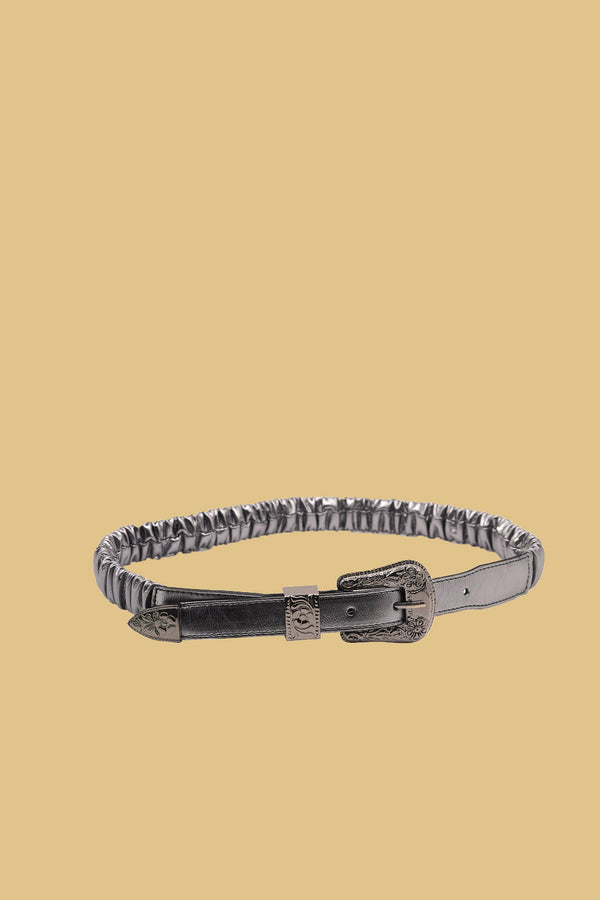 Cintura FOND stretta con fibbia western ecopelle metallizzata