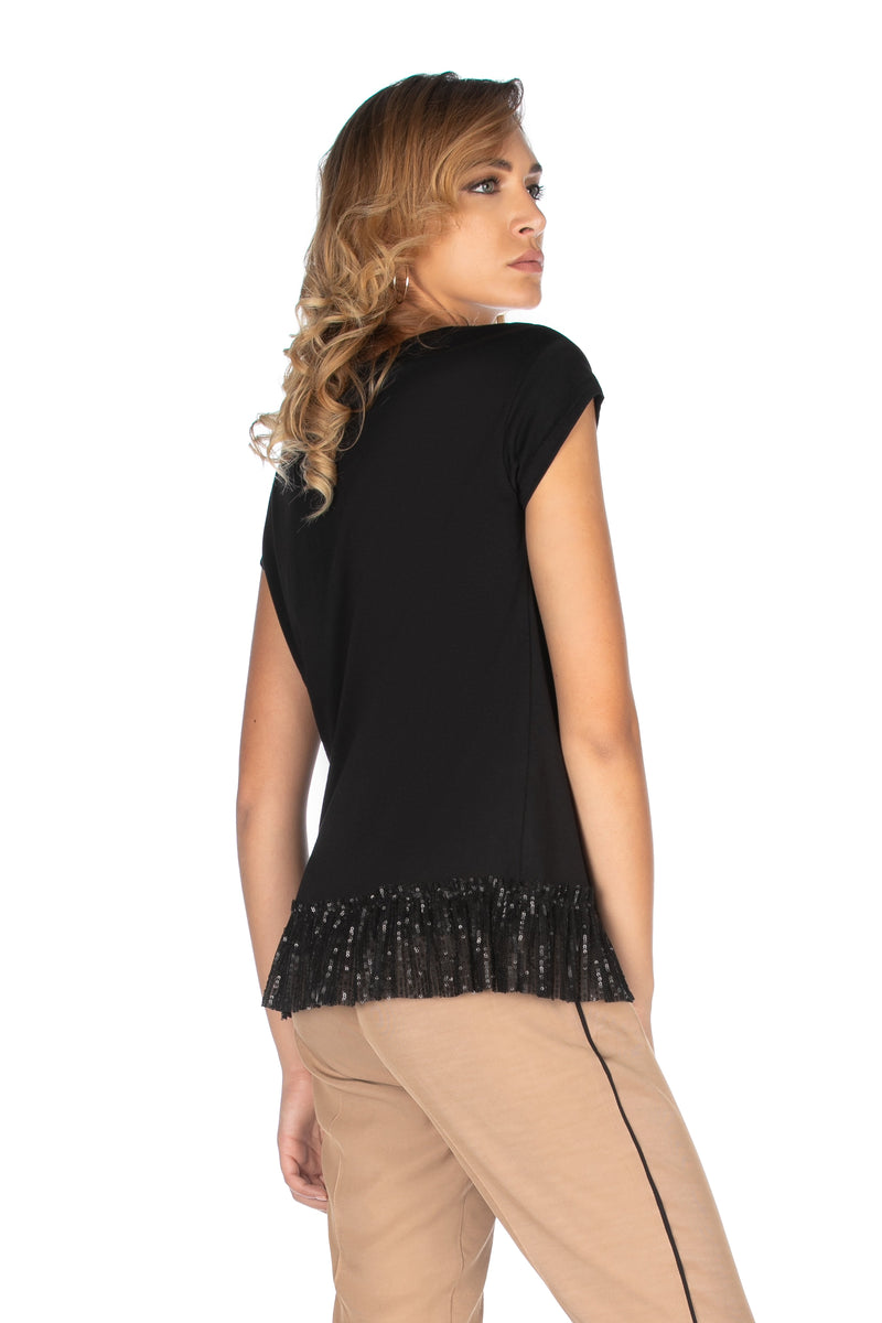 T-shirt COLARIN mezza manica con stampa oro in oro sul davanti e paillettes sul fondo