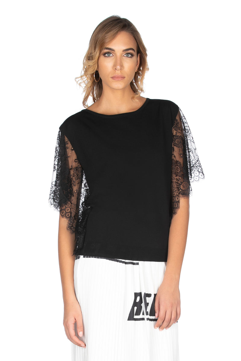 Maglia mezza manica con volant pizzo, Relish Fashion Moda, Primavera Estate 2020, abbigliamento donna