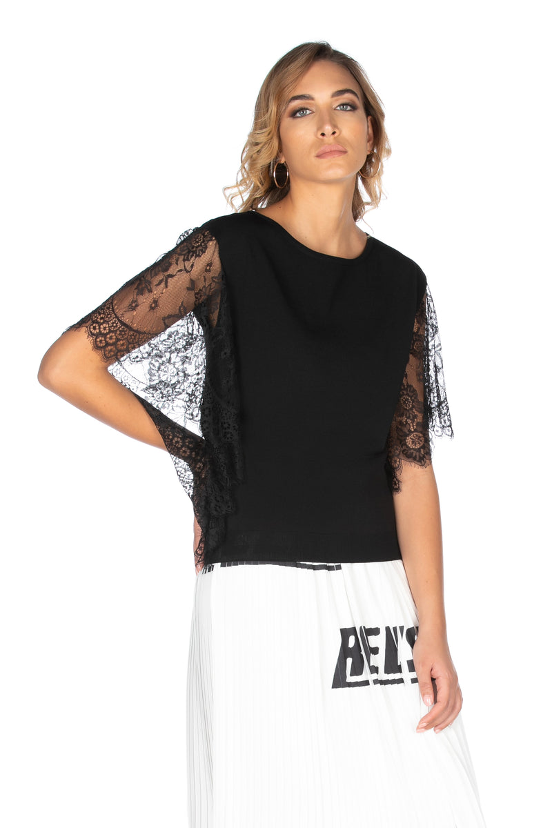 Maglia mezza manica con volant pizzo, Relish Fashion Moda, Primavera Estate 2020, abbigliamento donna