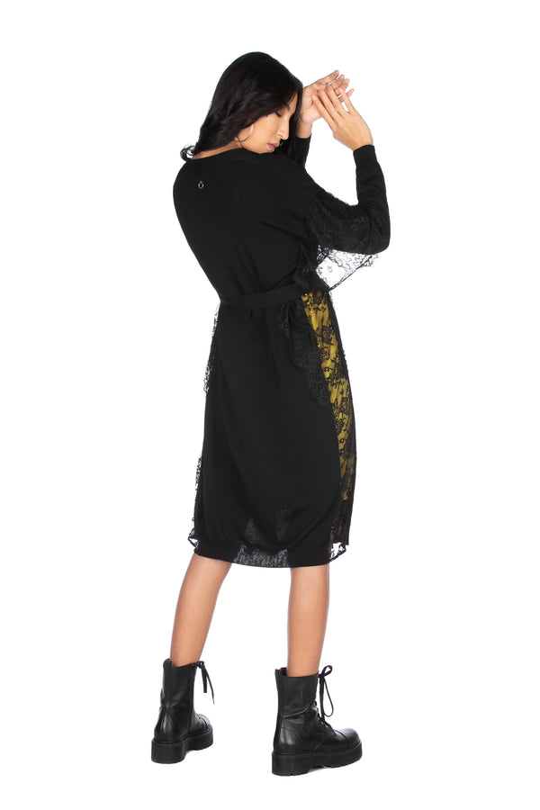 Cardigan lungo manica lunga con inserti pizzo più cintura, Relish Fashion Moda, Primavera Estate 2020, abbigliamento donna