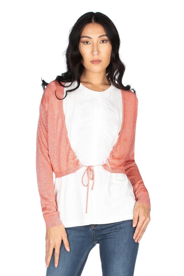 Cardigan corto manica lunga con arricci più coulisse lurex, Relish Fashion Moda, Primavera Estate 2020, abbigliamento donna
