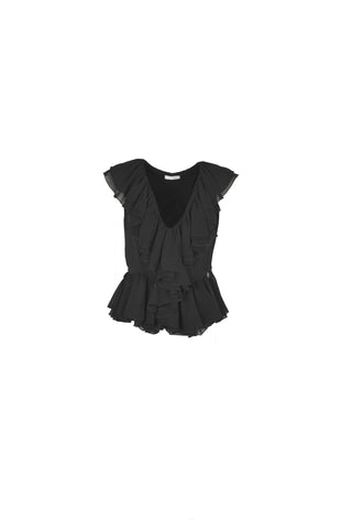 Blusa AURORITA senza maniche scollo a V profondo con volant