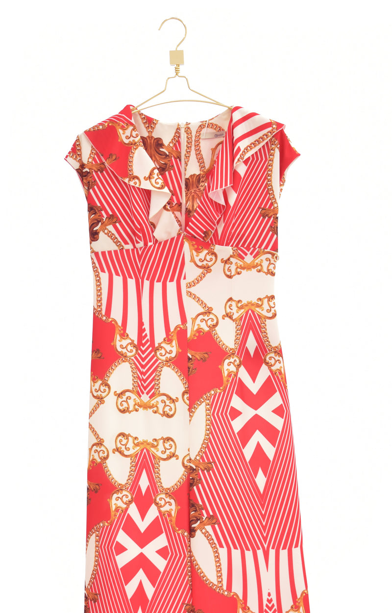 Jumpsuit Tuta CANADA mezza manica aletta scollo a V con volant palazzo fantasia foulard