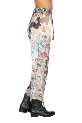 Panta coulotte con cintura fantasia camouflage più drago, Relish High Fashion moda, Primavera Estate 2020, abbigliamento donna