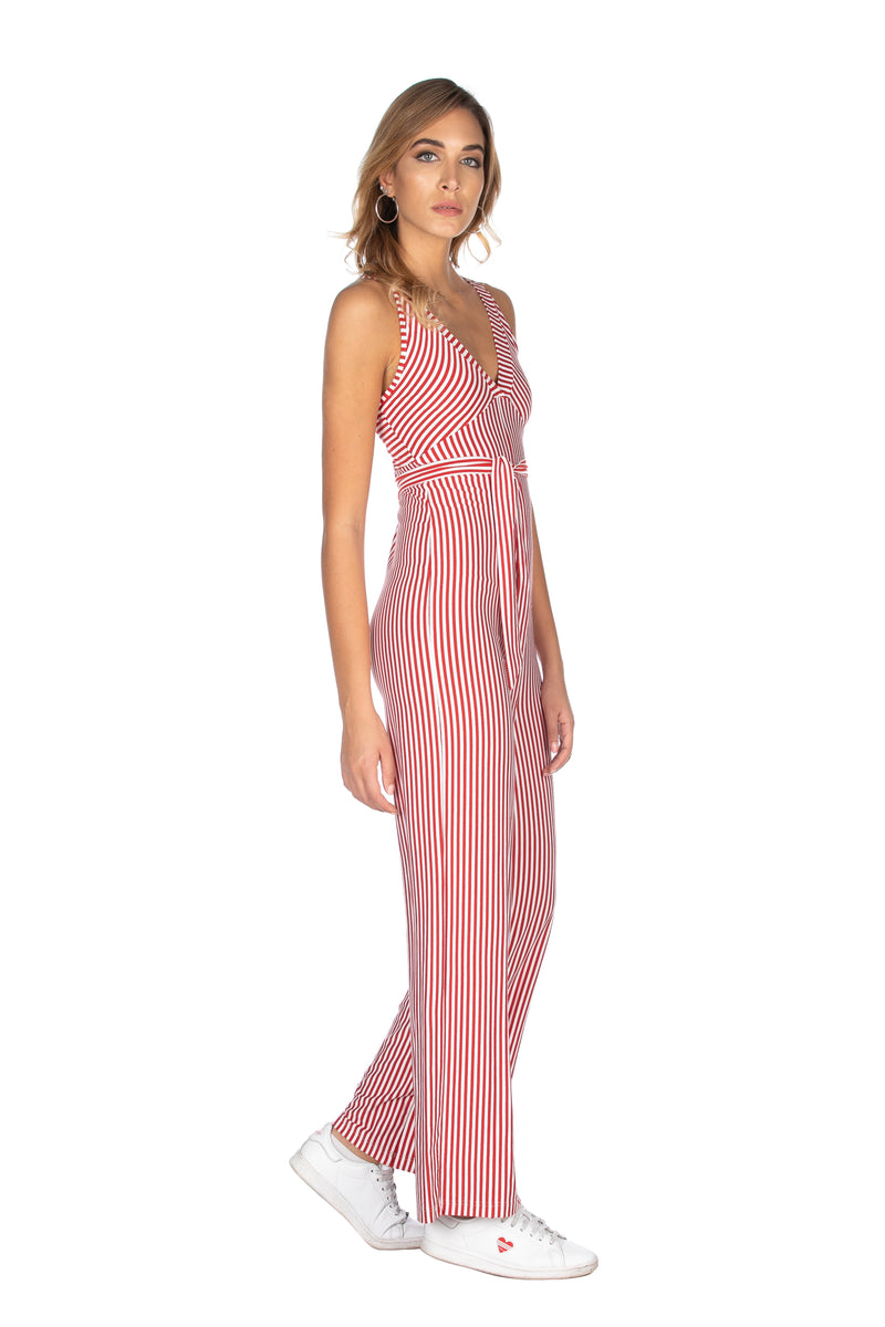 Jumpsuit CORTISH senza maniche scollo v palazzo con cintura righe