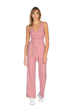 Jumpsuit CORTISH senza maniche scollo v palazzo con cintura righe