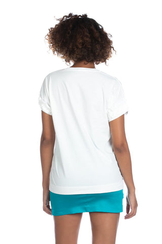 T-shirt BALERE mezza manica con rouches con applicazione paillettes